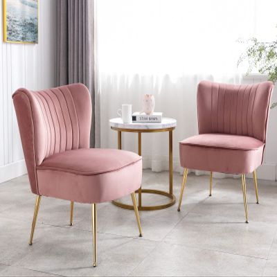 Shunzhi Pink Velvet Accent Chairs Set of 2 with Golden Legs Upholstered Side Chairs Mid-Century Modern Slipper Chairs for Guest Room Comfy Armless Wingback Corner Single Sofa Living Room Chairs