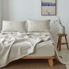 Simple&Opulence 100% French Linen Sheet Set Handmade Hemstitch-3 Pcs Natural Flax Farmhouse Bed Sheets(1 Flat Sheet 1 Fitted Sheet 1 Pillowcase)-Solid Color Soft Breathable Bedding-Linen, Twin view 2