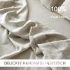 Simple&Opulence 100% French Linen Sheet Set Handmade Hemstitch-3 Pcs Natural Flax Farmhouse Bed Sheets(1 Flat Sheet 1 Fitted Sheet 1 Pillowcase)-Solid Color Soft Breathable Bedding-Linen, Twin view 3