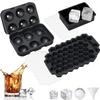 4 Pack Silicone Large Round Ice Cube Tray, Ice Cube Tray, Ice Trays for Freezer With Lid, Sphere Square Honeycomb Ice Trays for Whiskey With Covers&Funnel, Reusable Whiskey Ice Ball Mold (black) view 1