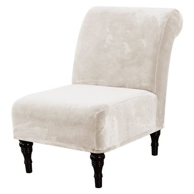 H.VERSAILTEX Armless Accent Chair Covers Thick Velvet Armless Chair Slipcovers High Stretch Chair Covers for Living Room Hotel Machine Washable Furniture Protector with Elastic Bottom, Ivory