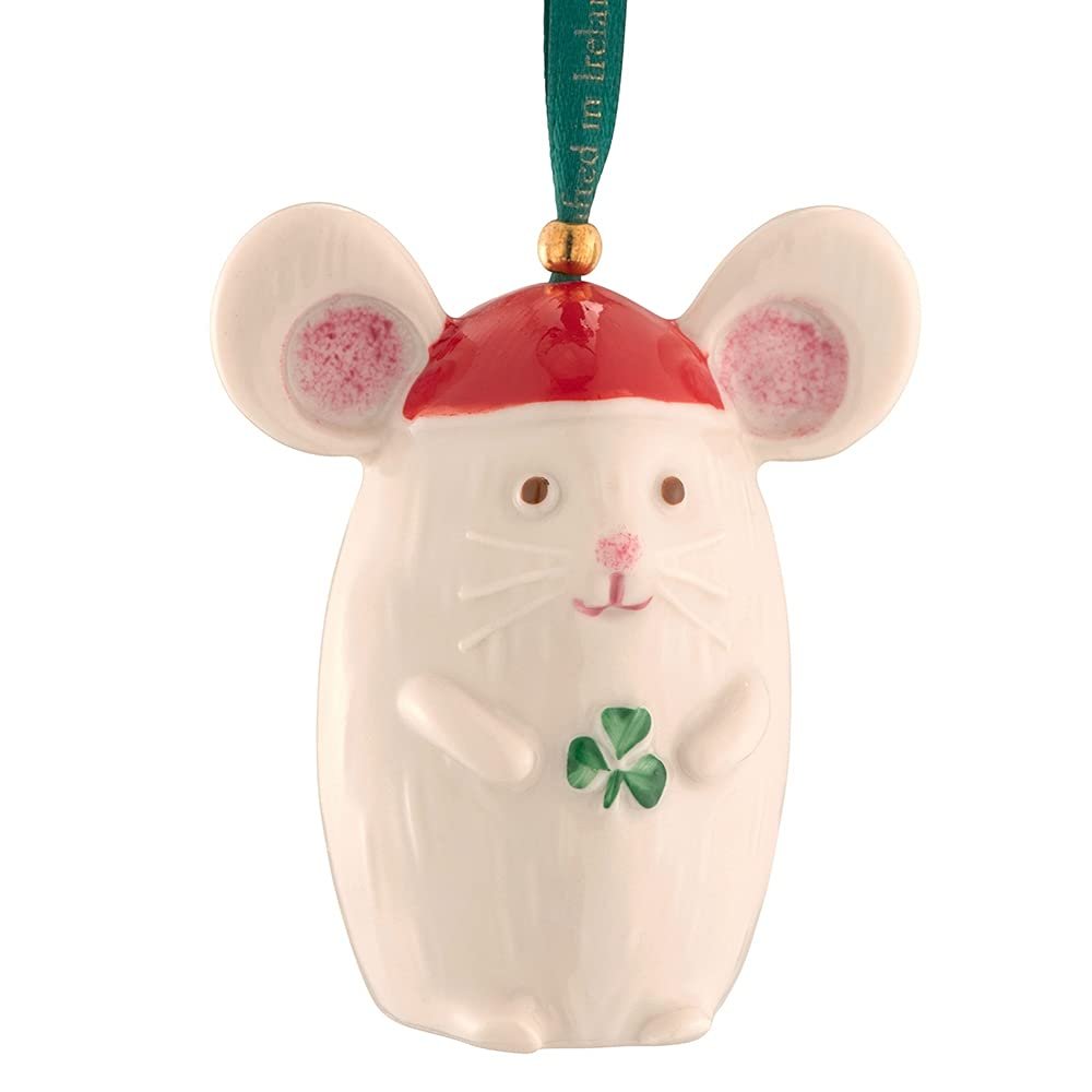 Belleek Not A Creature Stirring Ornament - Handcrafted Fine Parian China Irish Decor - Shamrock Christmas Tree Hanging Ornament - 2.3"W x 3.3"H x 1.5"L, White