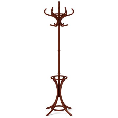 GOFLAME 73" Coat Rack Freestanding, Wooden Coat Tree with 12 Hooks and Umbrella Stand, Entryway Hall Tree, Hat Hanger Organizer, Coat Rack Stand for Coats, Hats, Scarves, Easy Assembly, Reddish Brown