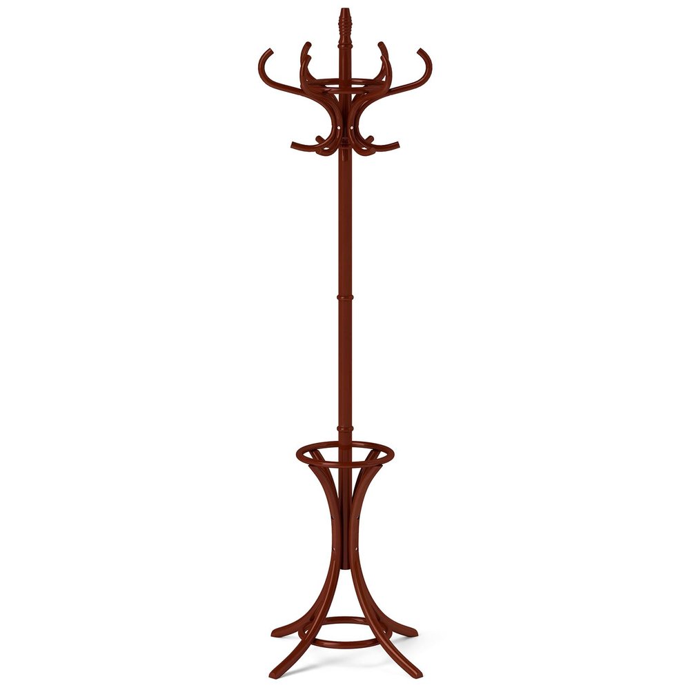 GOFLAME 73" Coat Rack Freestanding, Wooden Coat Tree with 12 Hooks and Umbrella Stand, Entryway Hall Tree, Hat Hanger Organizer, Coat Rack Stand for Coats, Hats, Scarves, Easy Assembly, Reddish Brown