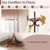 GOFLAME 73" Coat Rack Freestanding, Wooden Coat Tree with 12 Hooks and Umbrella Stand, Entryway Hall Tree, Hat Hanger Organizer, Coat Rack Stand for Coats, Hats, Scarves, Easy Assembly, Reddish Brown view 4