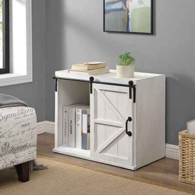 FirsTime & Co. White Bolton Barn Door End Table, Side Table, Night Stand, Wood and Metal, 26 x 14 x 21.5 inches