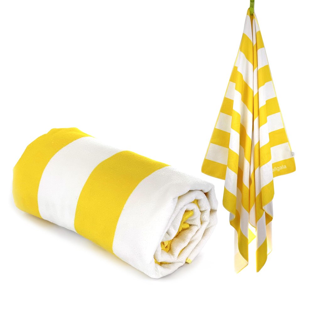 allgala Oversize 40x70 Inch (1x1.8M) Cabana Stripe Design Microfiber Beach Towel-Yellow (Pack of 2)-BT81233