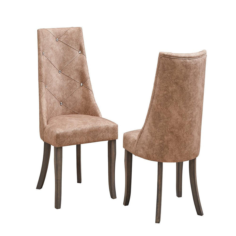 Kings Brand Furniture - Elmer Crystal-Tufted Upholstered Fabric Dining Room Chairs, Set of 2, Light Brown