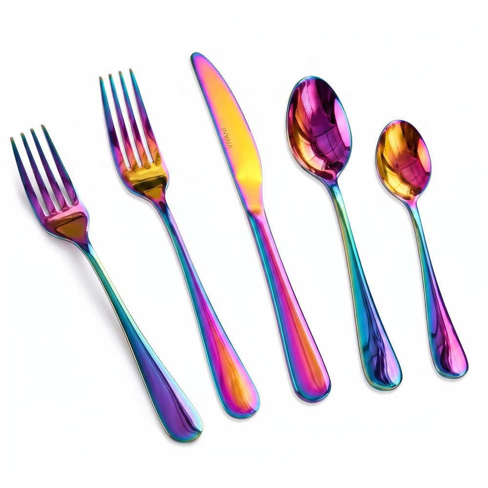 VIVANI 20-Piece Rainbow Silverware Set for 4, Stainless Steel Flatware Set