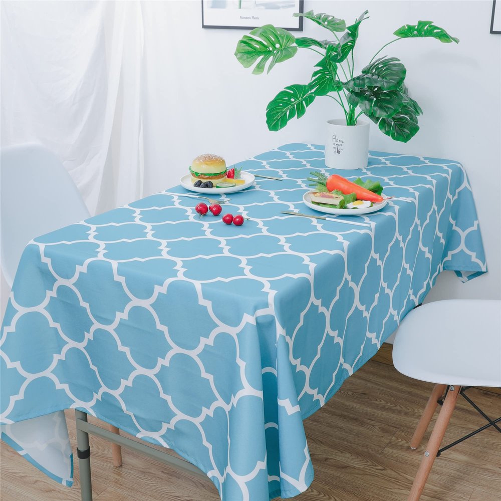 Moroccan Waterproof Polyester Fabric Tablecloth Rectangle Wrinkle Free Wipeable Spillproof Table Cover for Kitchen Dining Room Picnic Banquet Party (60" x 84", Turquoise)