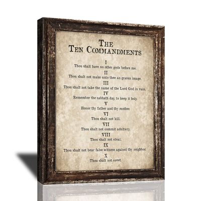 10 Commandments Wall Art Bible Verse Decor Vintage Christian Sign Christian Gifts Ten Commandments Canvas Prints Retro Religious Poster Scripture Artwork for Office Living Room Bedroom Church 20"x16"