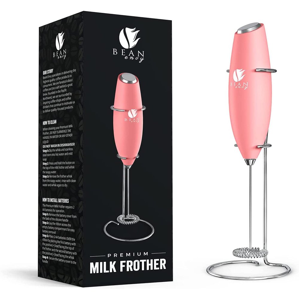 Bean Envy Milk Frother, Coffee Stirrers, Frother Wand, Milk Frother Handheld, Frother with stand, Hand Blender for Coffee, Lattes, Cappuccino, Matcha and Hot Chocolate  Kitchen Gifts - Rose Pink