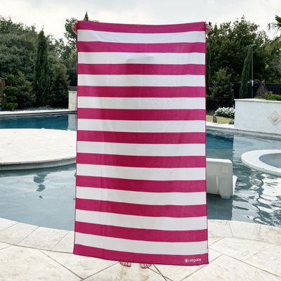 allgala Oversize 40x70 Inch (1x1.8M) Cabana Stripe Design Microfiber Beach Towel-Fuchsia (Pack of 2)-BT81241