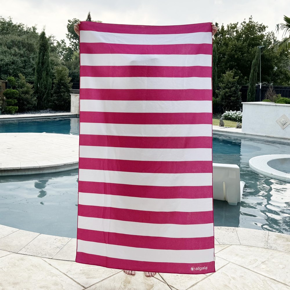 allgala Oversize 40x70 Inch (1x1.8M) Cabana Stripe Design Microfiber Beach Towel-Fuchsia (Pack of 2)-BT81241