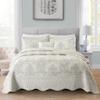 BYTIDE Quilt Bedspread Oversized Queen 4 Piece Bedding Set 110" x 120" Elegant Antique Classy Damask Embroidery with Scallop Edges, Ultra Soft Lightweight Coverlet, Antique White view 1