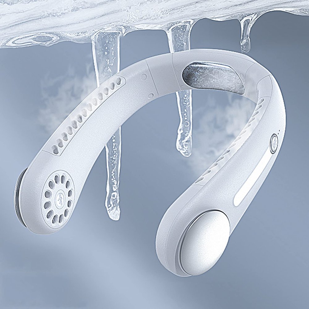 NORMIA RITA Leafless Hanging Neck Fan,[Instant Cooling] Personal Air Conditioner Built-in Refrigerating Chip Wearable Cooling Fan with 360 Wind Outlet Portable Hang for Hot Flashes