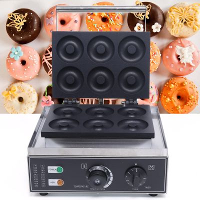 110V 1550W 6 Holes Donut Maker Commercial Waffle Donut Machine Non-stick Doughnut Maker Double-Sided Heating Large Donut Baker Machine