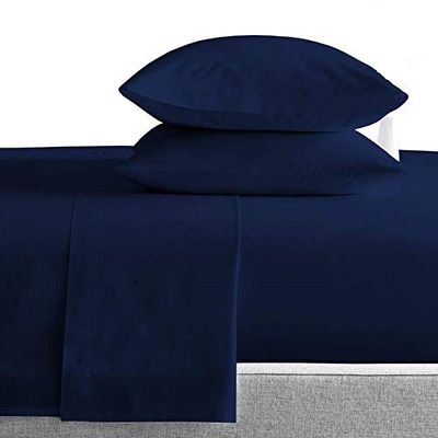 Kamas King Sheet Sets 4 Pieces 800 Thread Count Egyptian Cotton, Sateen Weave Cotton for Soft & Silky Feel, Fits Mattress Up to 18'' Deep Pocket (King- 4 PC Sheet Sets, Navy Blue)