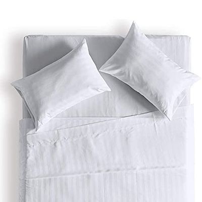 Kamas King Sheet Sets 4 Pieces 800 Thread Count Egyptian Cotton, Sateen Weave Cotton for Soft & Silky Feel, Fits Mattress Up to 18'' Deep Pocket (King- 4 PC Sheet Sets, White Striped)