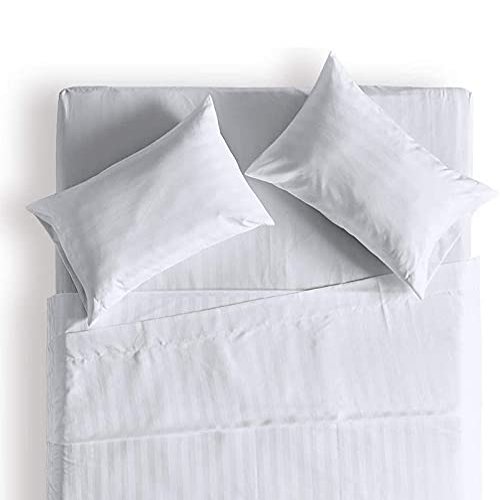 Kamas King Sheet Sets 4 Pieces 800 Thread Count Egyptian Cotton, Sateen Weave Cotton for Soft & Silky Feel, Fits Mattress Up to 18'' Deep Pocket (King- 4 PC Sheet Sets, White Striped)