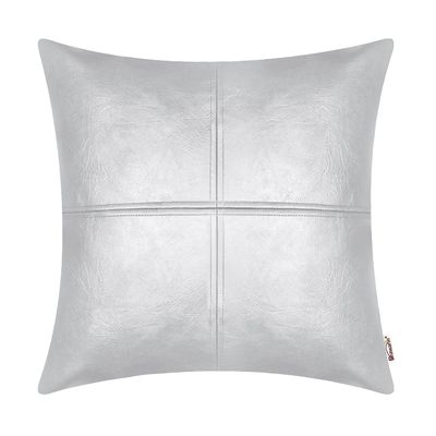 BRAWARM Faux Leather Throw Pillow Covers 16 X 16 Inches, Silver Leather Pillow Cover, Hand Stitched Leather Decorative Pillow Cover for Couch Sofa Bed Living Room Home Garden