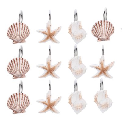 Cabilock 12pcs Ocean Wind Shell Shower Hooks Stainless Steel Resin for Bathroom and Shower Curtain