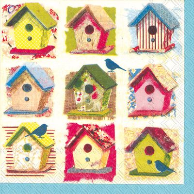 Abbott Collection 89-LPN-DP-349 Luncheon Birdhouses Napkins. 20 Pack, Ivory/Multi