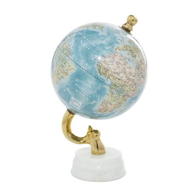 Deco 79 Aluminum Metal World Globe with Marble Base, Desk Globe 6" x 6" x 11", Blue