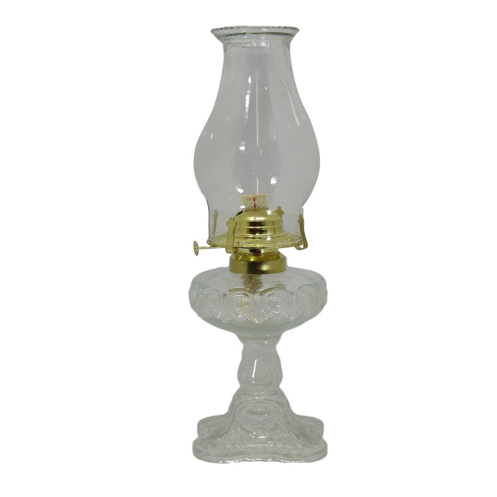 Clear Bullseye Pattern Oil Lamp with Beaded Chimney