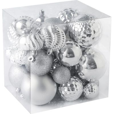 Christmas Balls Ornaments -36pcs Shatterproof Christmas Tree Decorations with Hanging Loop for Xmas Tree Wedding Holiday Party Home Decor,6 Styles in 3 Sizes(Silver)