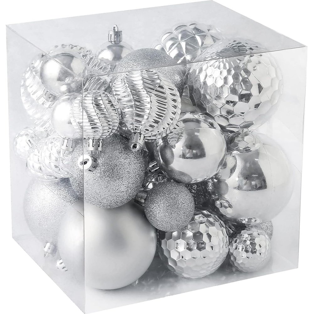 Christmas Balls Ornaments -36pcs Shatterproof Christmas Tree Decorations with Hanging Loop for Xmas Tree Wedding Holiday Party Home Decor,6 Styles in 3 Sizes(Silver)
