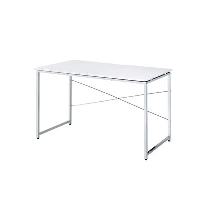 Acme Tennos Rectangular Metal Frame Writing Desk in White and Chrome