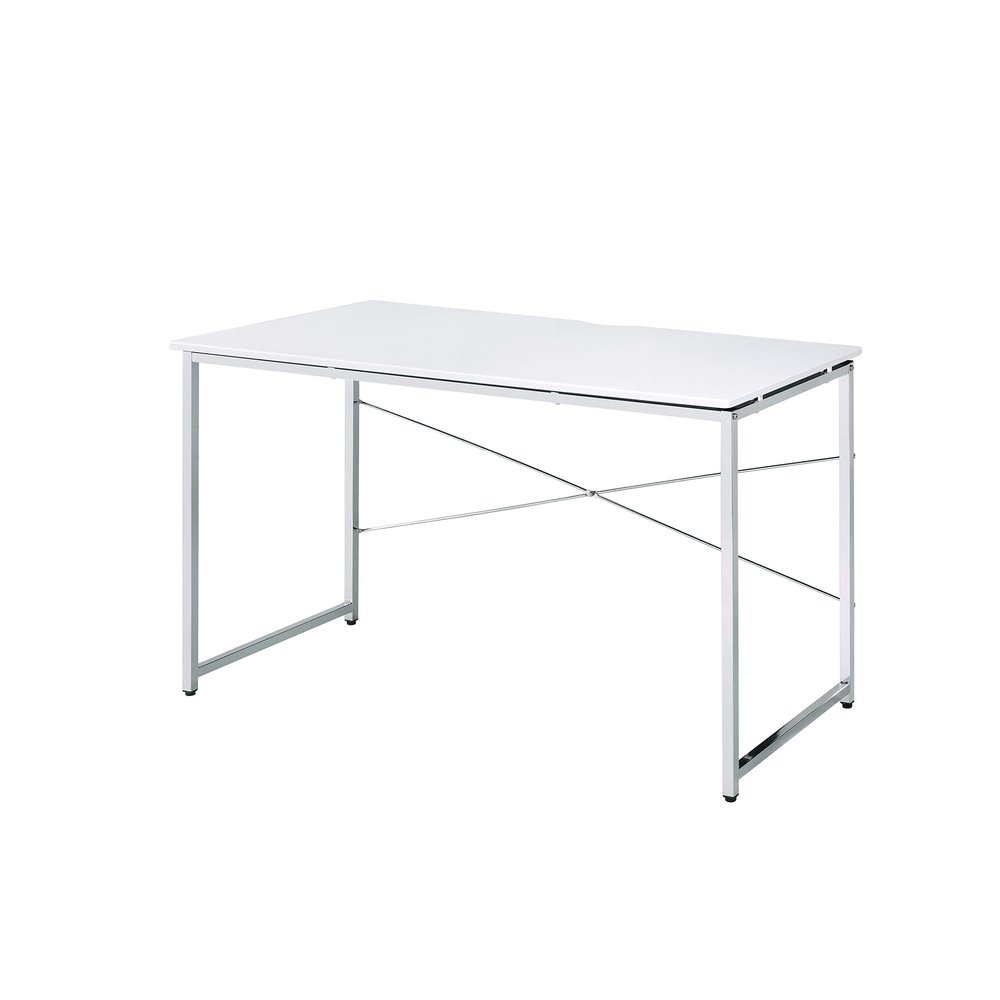 Acme Tennos Rectangular Metal Frame Writing Desk in White and Chrome