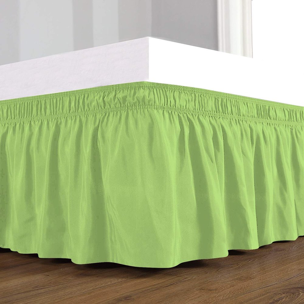 Fabricom Bed Skirt Three Fabric Sides Elastic Wrap Around Dust Ruffled Solid Bed Skirts Easy On/Easy Off 12 Inch Tailored Drop, Sage, Twin