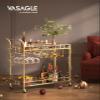 VASAGLE Bar Cart Gold, Home Bar Serving Cart, Wine Cart with 2 Mirrored Shelves, Wine Holders, Glass Holders, for Kitchen, Dining Room, Gold ULRC090A03 view 2