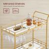 VASAGLE Bar Cart Gold, Home Bar Serving Cart, Wine Cart with 2 Mirrored Shelves, Wine Holders, Glass Holders, for Kitchen, Dining Room, Gold ULRC090A03 view 3