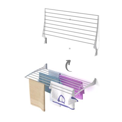 foxydry Fold, Wall-Mounted Clothes Drying Rack, Vertical Folding Indoor Outdoor Clothes line in Aluminium Steel (100 cm)