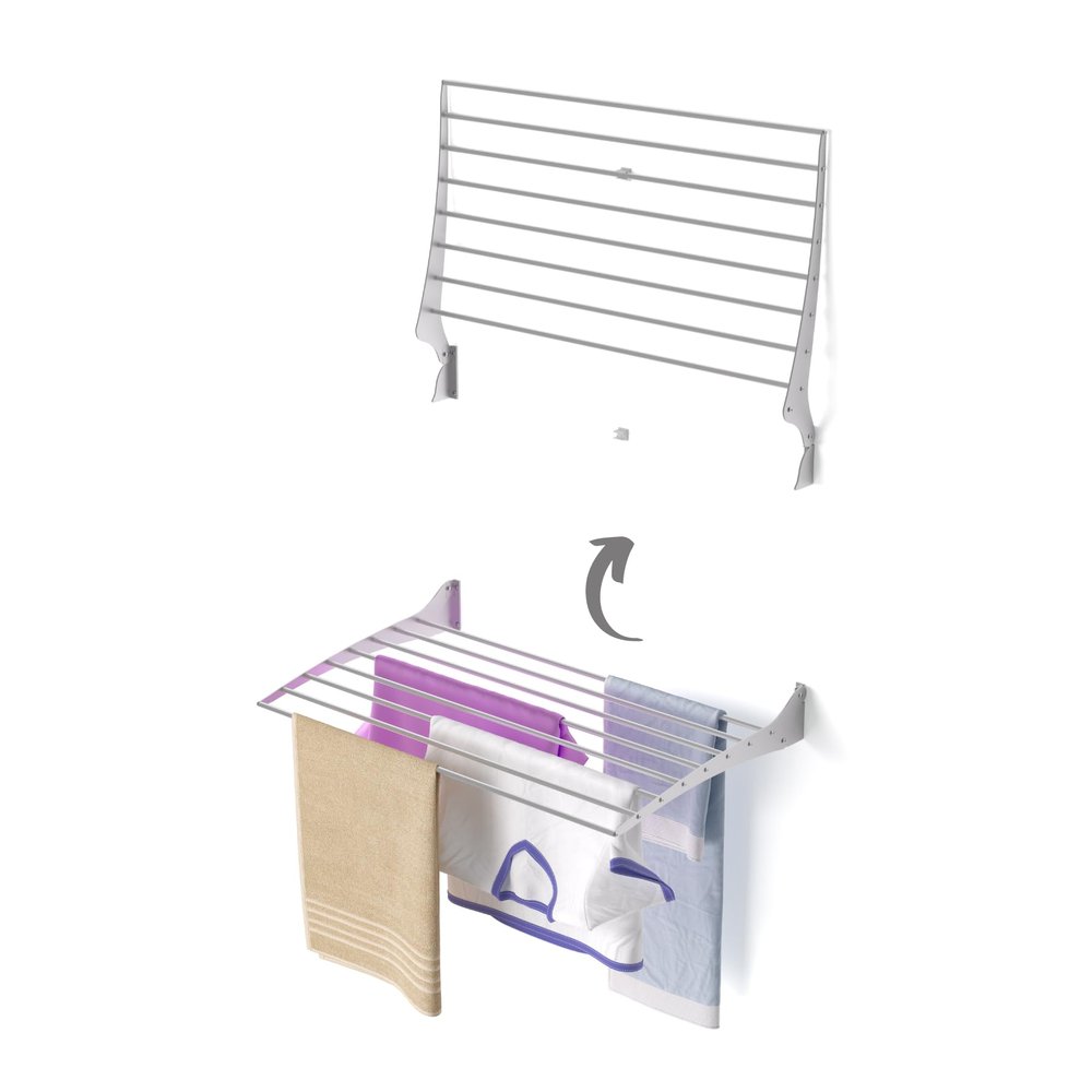 foxydry Fold, Wall-Mounted Clothes Drying Rack, Vertical Folding Indoor Outdoor Clothes line in Aluminium Steel (80 cm)