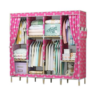 Wardrobe Storage A Touch of Cleanliness Wardrobe Organiser Removable Easy to Assemble Curtain Design Tough Solid Wood Used for Dorm Room Condominium (Color : 170X45X170cm C)