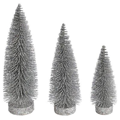 Vickerman 660140-7"-9"-11" Silver Glitter Oval Tree 3/Set (LS190707) Christmas Decorative Tree