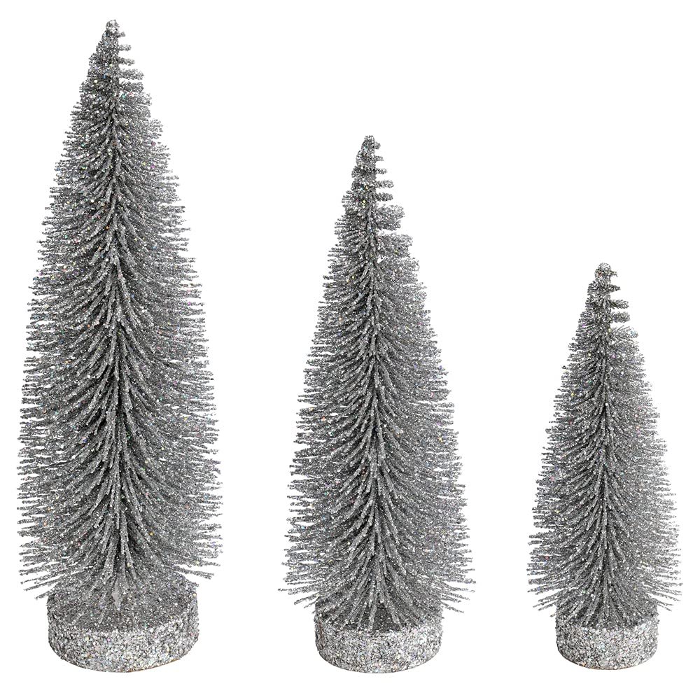 Vickerman 660140-7"-9"-11" Silver Glitter Oval Tree 3/Set (LS190707) Christmas Decorative Tree