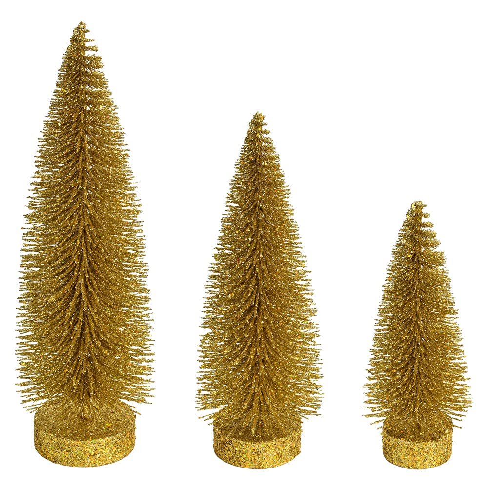 Vickerman 660157-7"-9"-11" Gold Glitter Oval Tree 3/Set (LS190708) Christmas Decorative Tree