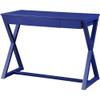 Acme NALO Wooden 1-Drawer Writing Desk with X-Shaped Base in Twilight Blue view 1