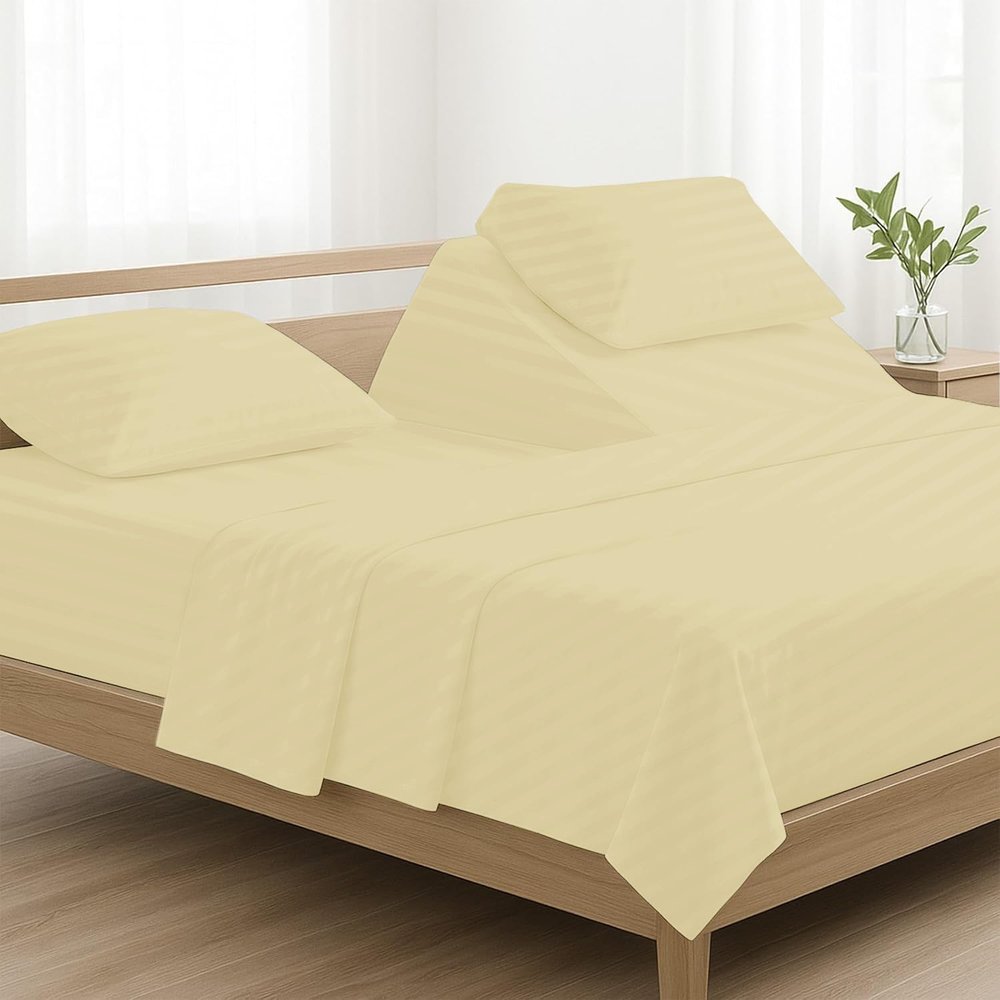 4 Pcs Luxury Split Top Queen 100% Egyptian Cotton 800 Thread Count (Adjustable, Flex Top Queen Size) Split Down 32" inches Sheets for Sleep Number Bed 15" Inch Pocket - Ivory Stripe