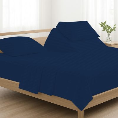 4 Pcs Luxury Split Top Queen 100% Egyptian Cotton 800 Thread Count (Adjustable, Flex Top Queen Size) Split Down 28" inches Sheets for Sleep Number Bed 15" Inch Pocket - Navy Blue Stripe