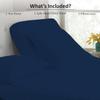 4 Pcs Luxury Split Top Queen 100% Egyptian Cotton 800 Thread Count (Adjustable, Flex Top Queen Size) Split Down 28" inches Sheets for Sleep Number Bed 15" Inch Pocket - Navy Blue Stripe view 3