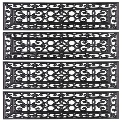 Gardenised V003697 Decorative Scrollwork Design Rubber Stairs Anti-Slip Tread Mat Carpet, Set of 4, Black