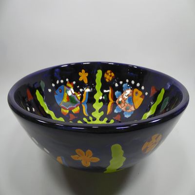 15" round TALAVERA VESSEL SINK Mexican handmade ceramic bathroom basin, folk art