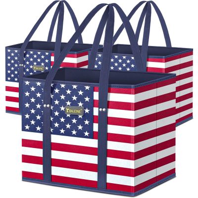 BALEINE 3Pk Reusable Grocery Bags, Foldable Shopping Bags for Groceries with Reinforced Bottom & Handles (Patriot Celebration)