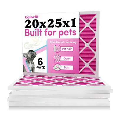 Colorfil 20x25x1 Air Filter (6-Pack) | Made in the USA | Color Changing | Remove Cat and Dog Odor | MERV 8 for Pet Hair Dander and Dust | 19.5"x24.5"x0.75" Exact Size